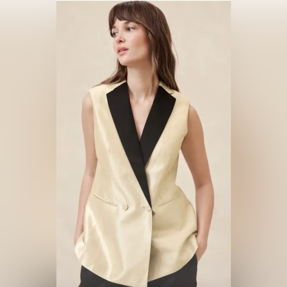 Banana Republic Metallic Twill Double-Breasted Vest – Size 8
